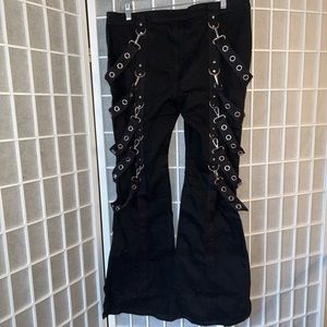 JEANS, black denim with grommet bondage straps by WIDOW for DOLLSKILL